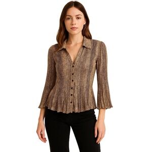 COVINGTON Y2K Snake Print Pleated Button Up Top‎ Blouse Size M